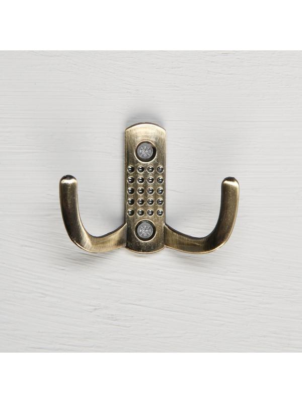 Крючок мебельный KM202AB, двухрожковый, цвет бронза