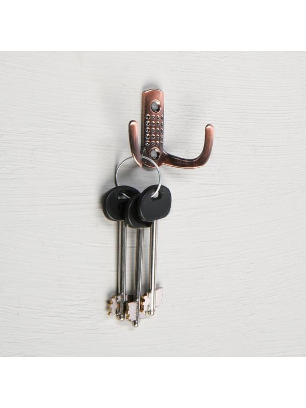 Крючок мебельный KM202AC, двухрожковый, цвет медь