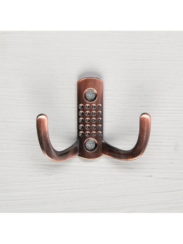 Крючок мебельный KM202AC, двухрожковый, цвет медь