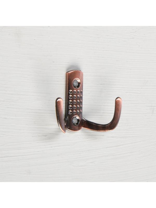 Крючок мебельный KM202AC, двухрожковый, цвет медь