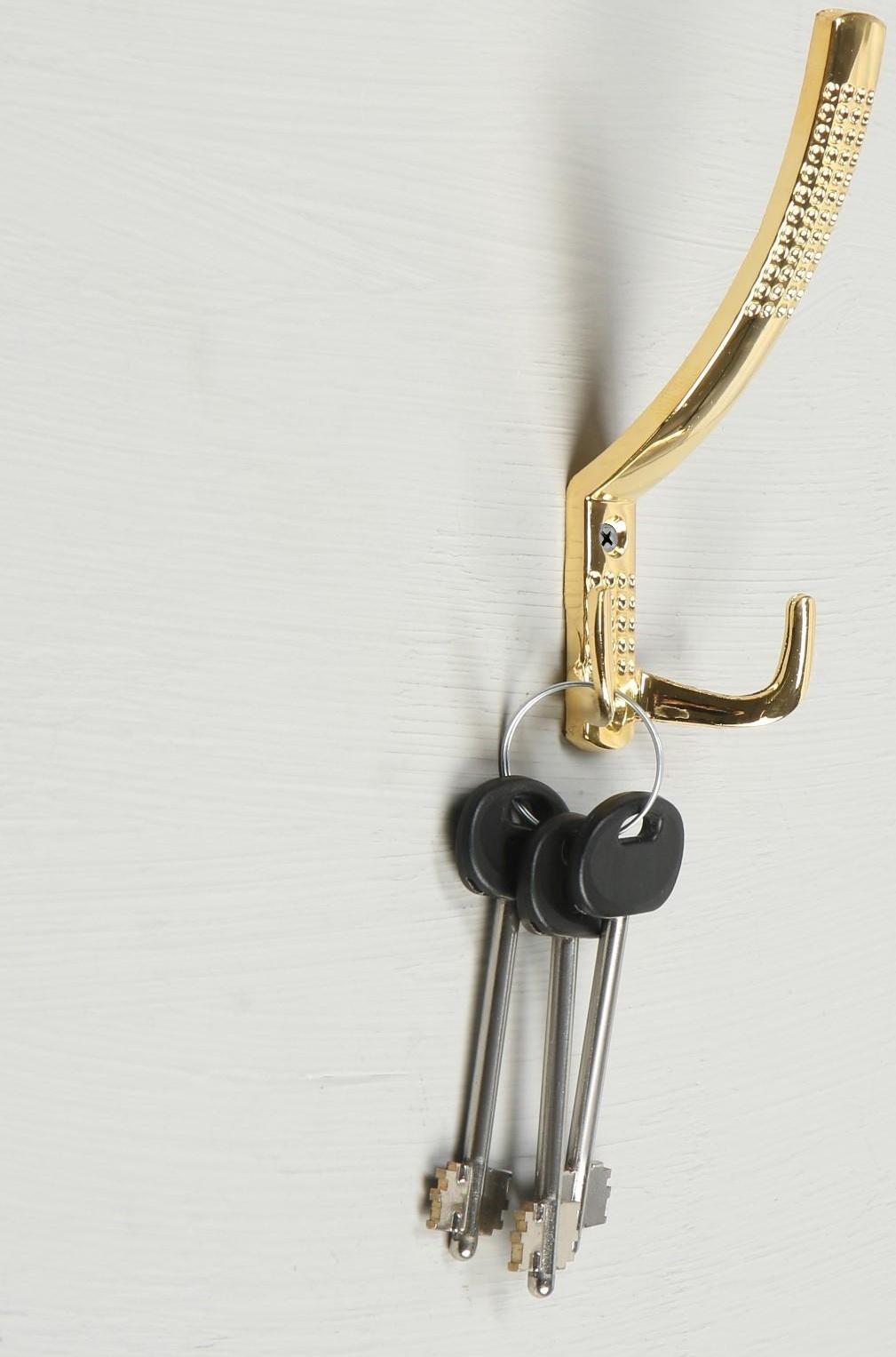 Крючок мебельный KM302GP, трёхрожковый, цвет золото