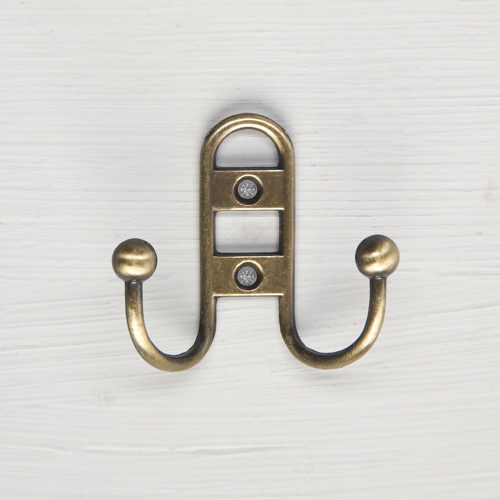 Крючок мебельный KM203AB, двухрожковый, цвет бронза