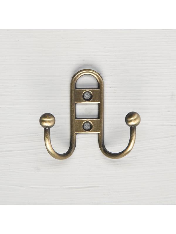 Крючок мебельный KM203AB, двухрожковый, цвет бронза