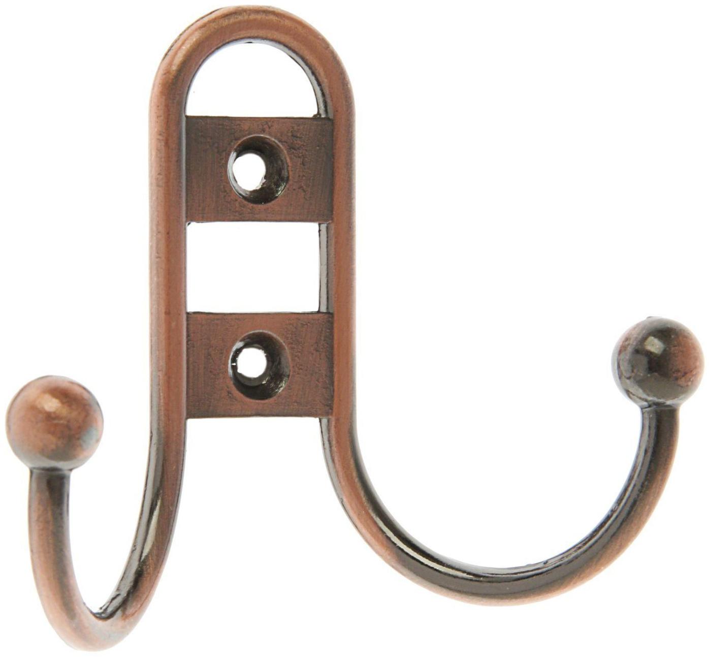 Крючок мебельный KM203AC, двухрожковый, цвет медь