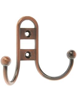 Крючок мебельный KM203AC, двухрожковый, цвет медь