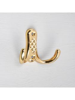 Крючок мебельный KM204GP, двухрожковый, цвет золото