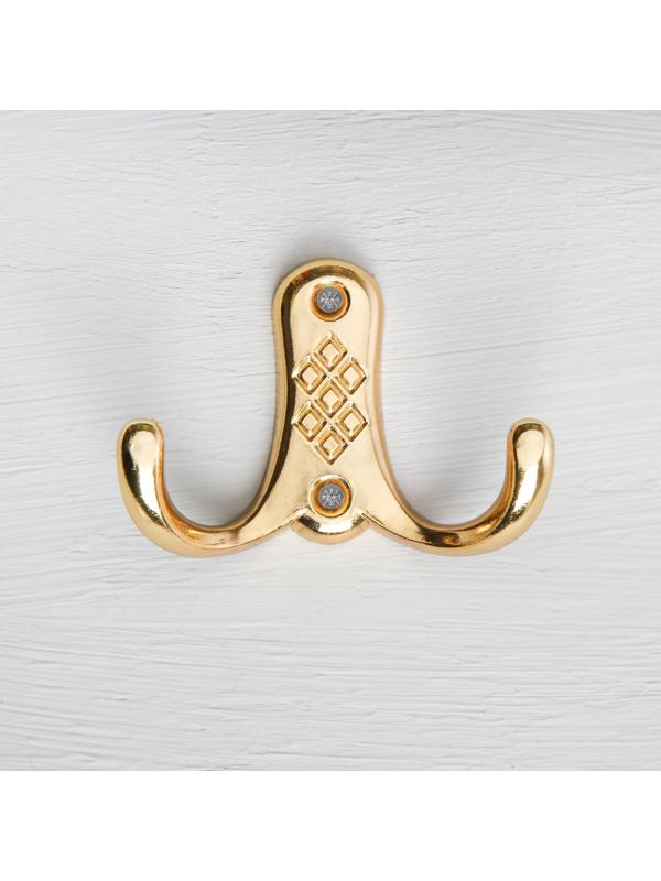 Крючок мебельный KM204GP, двухрожковый, цвет золото