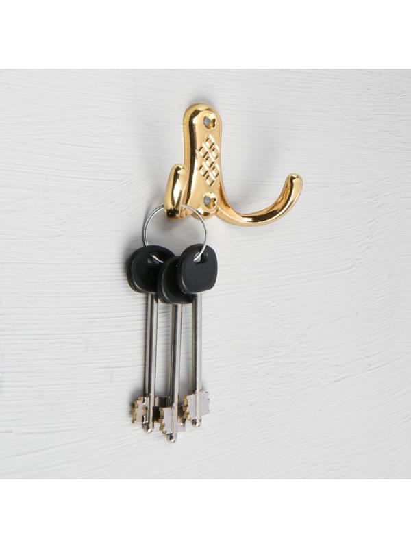 Крючок мебельный KM204GP, двухрожковый, цвет золото