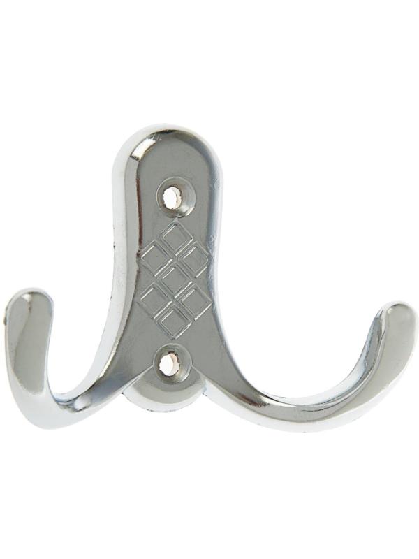 Крючок мебельный KM204CP, двухрожковый, цвет хром