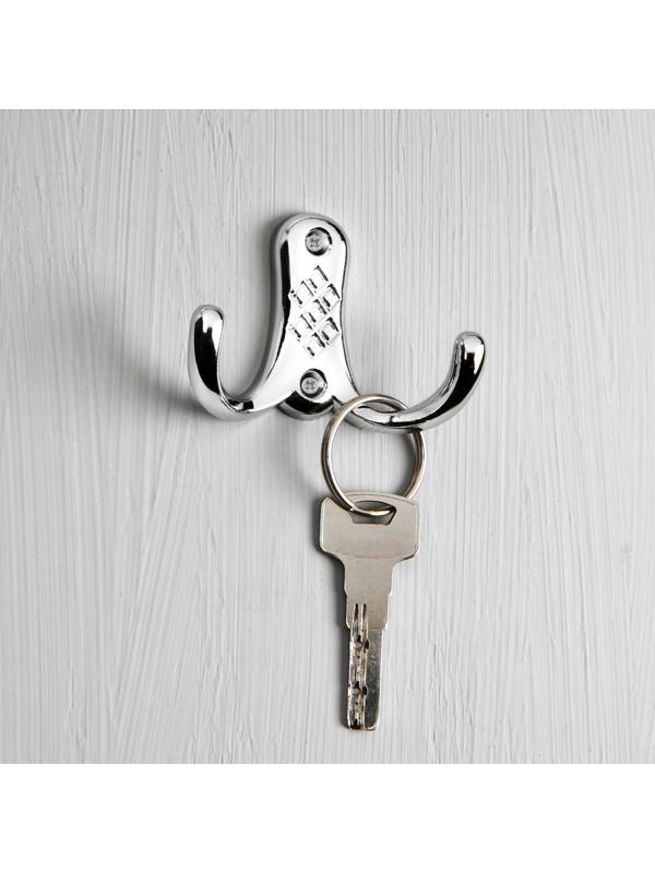 Крючок мебельный KM204CP, двухрожковый, цвет хром