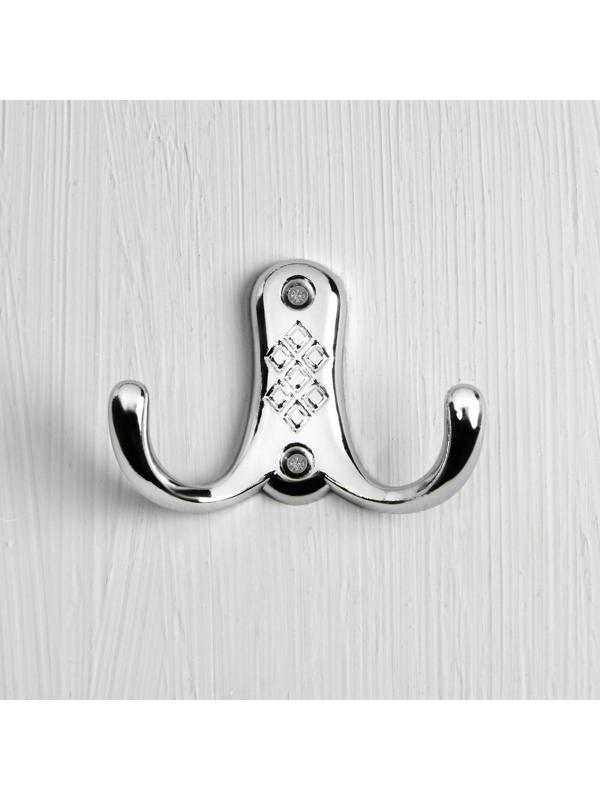 Крючок мебельный KM204CP, двухрожковый, цвет хром