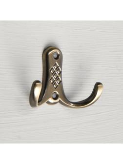 Крючок мебельный KM204AB, двухрожковый, цвет бронза
