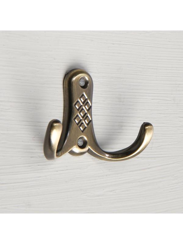 Крючок мебельный KM204AB, двухрожковый, цвет бронза