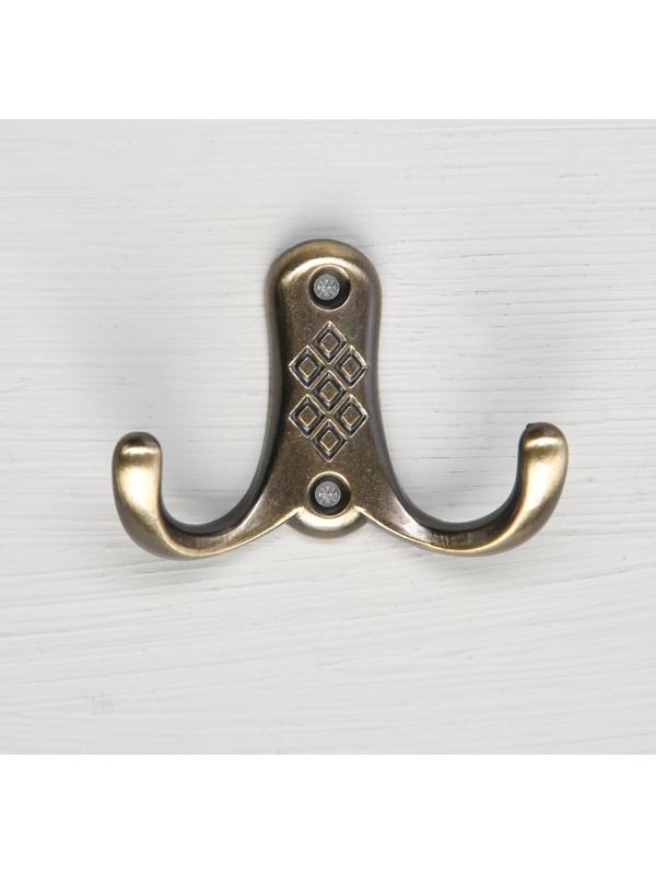 Крючок мебельный KM204AB, двухрожковый, цвет бронза
