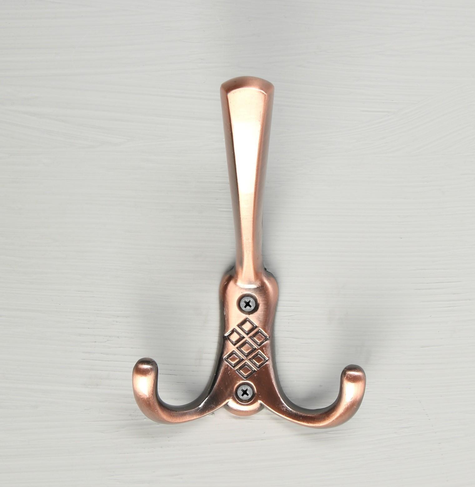 Крючок мебельный KM304AC, трёхрожковый, цвет медь