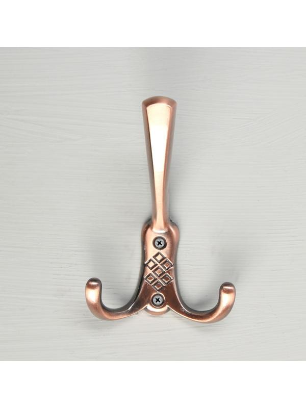 Крючок мебельный KM304AC, трёхрожковый, цвет медь
