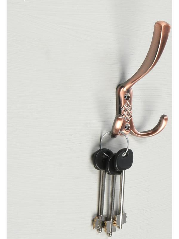 Крючок мебельный KM304AC, трёхрожковый, цвет медь