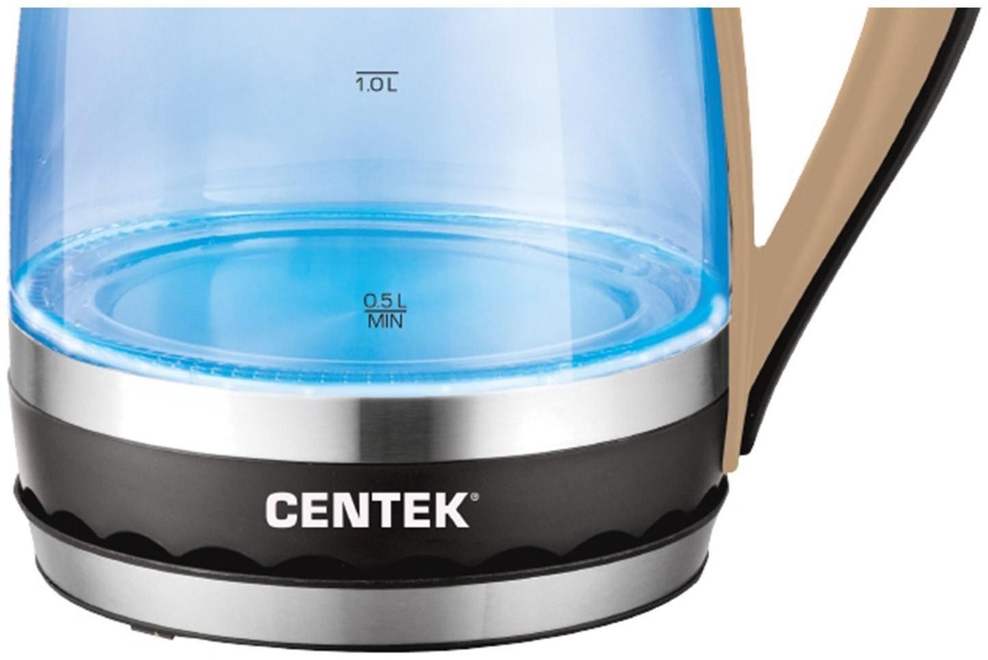 Чайник электрический Centek CT-0046, стекло, 1.7 л, 2200 Вт, подсветка, коричневый