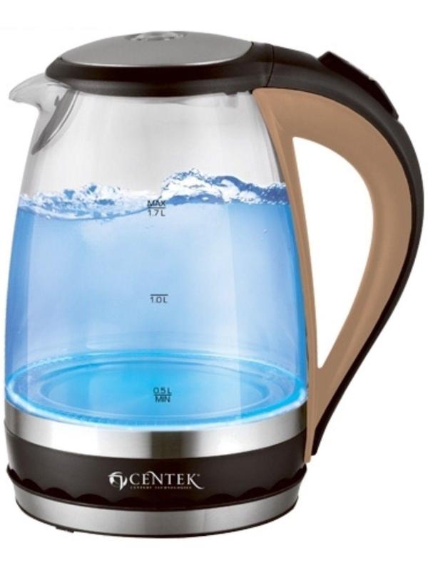Чайник электрический Centek CT-0046, стекло, 1.7 л, 2200 Вт, подсветка, коричневый