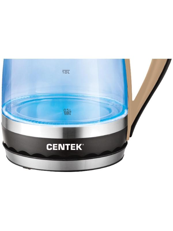 Чайник электрический Centek CT-0046, стекло, 1.7 л, 2200 Вт, подсветка, коричневый