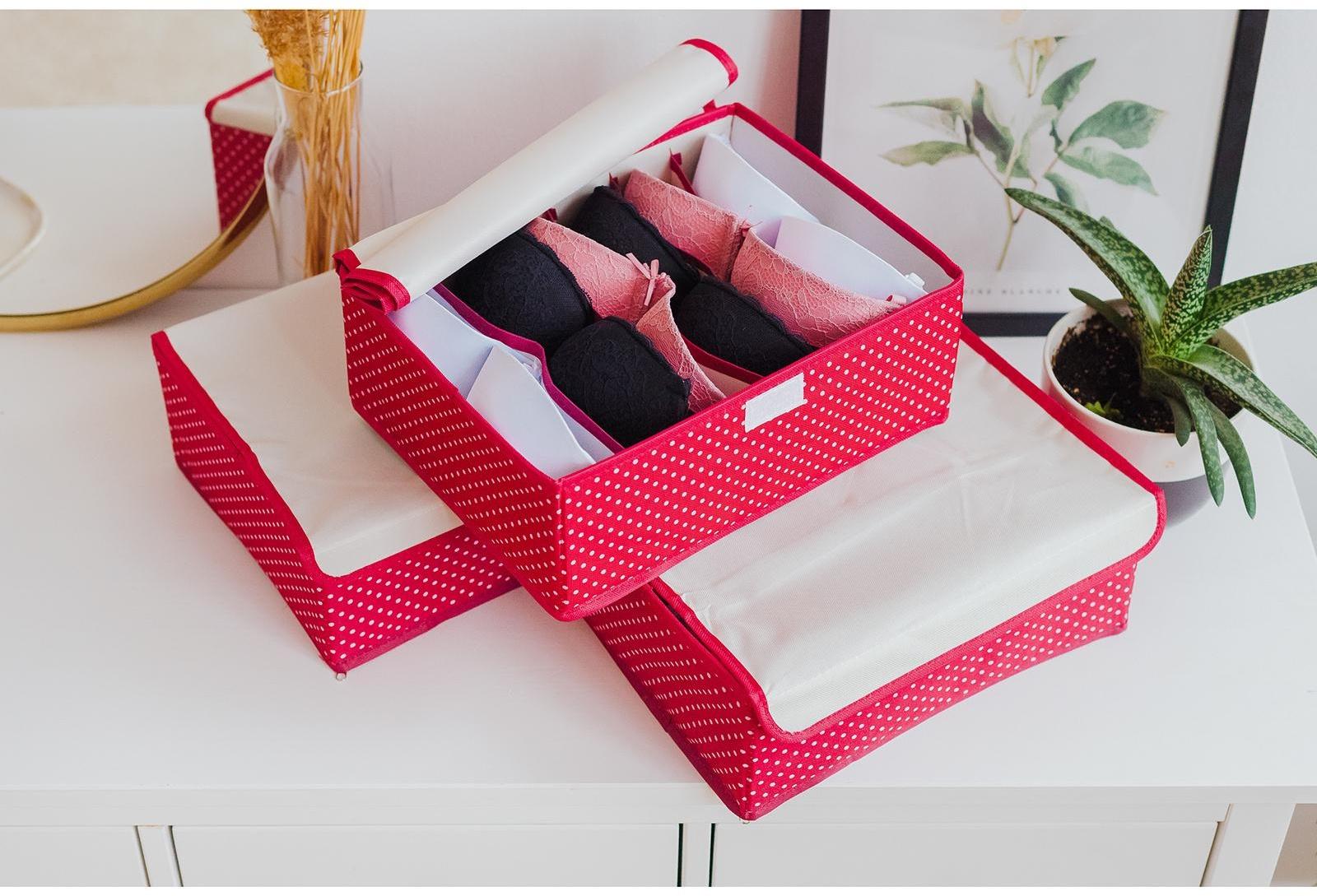 Набор органайзеров для хранения белья с крышкой «Горох», 32×24×12 см, 3 шт, цвет красный