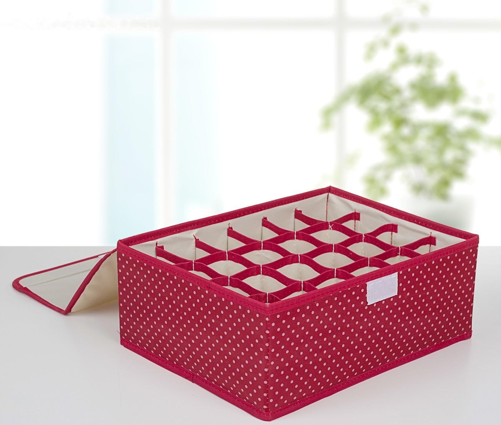 Набор органайзеров для хранения белья с крышкой «Горох», 32×24×12 см, 3 шт, цвет красный