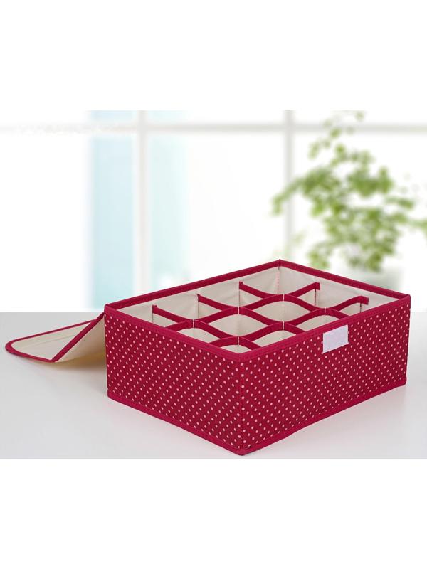 Набор органайзеров для хранения белья с крышкой «Горох», 32×24×12 см, 3 шт, цвет красный