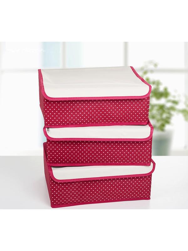 Набор органайзеров для хранения белья с крышкой «Горох», 32×24×12 см, 3 шт, цвет красный