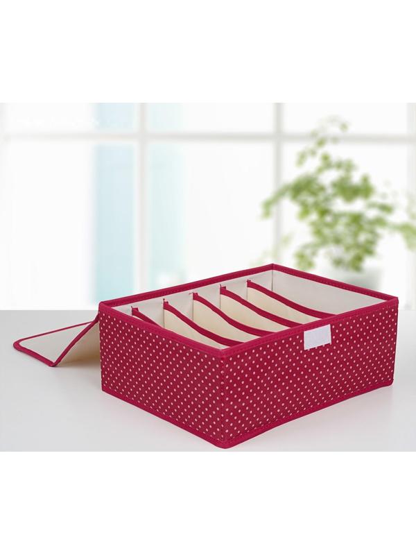 Набор органайзеров для хранения белья с крышкой «Горох», 32×24×12 см, 3 шт, цвет красный