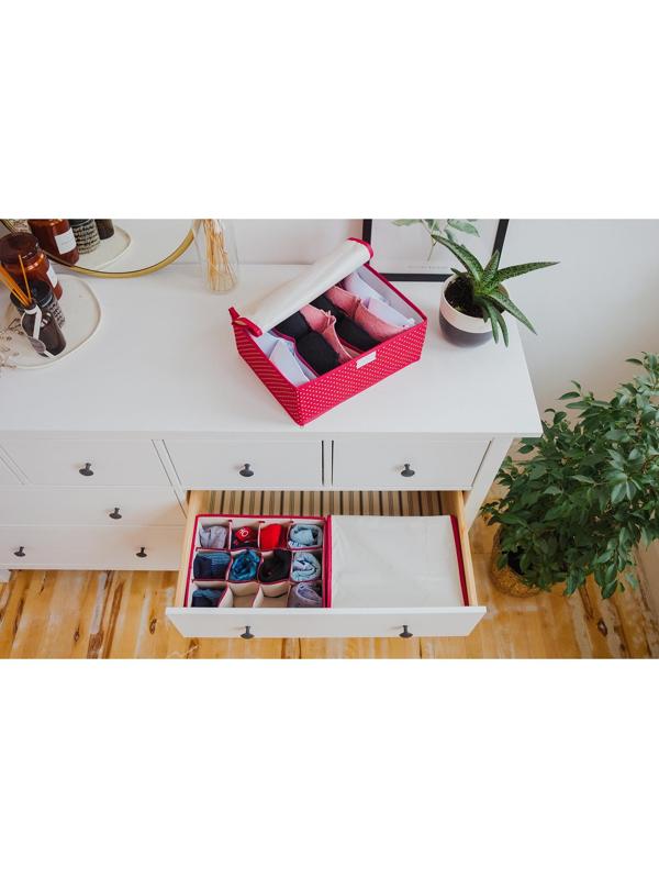 Набор органайзеров для хранения белья с крышкой «Горох», 32×24×12 см, 3 шт, цвет красный