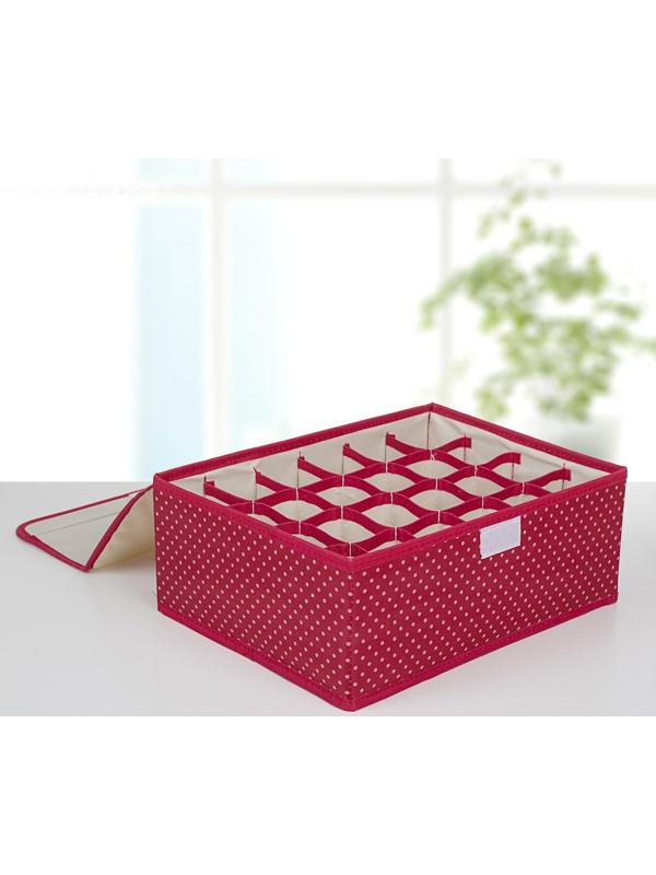 Набор органайзеров для хранения белья с крышкой «Горох», 32×24×12 см, 3 шт, цвет красный
