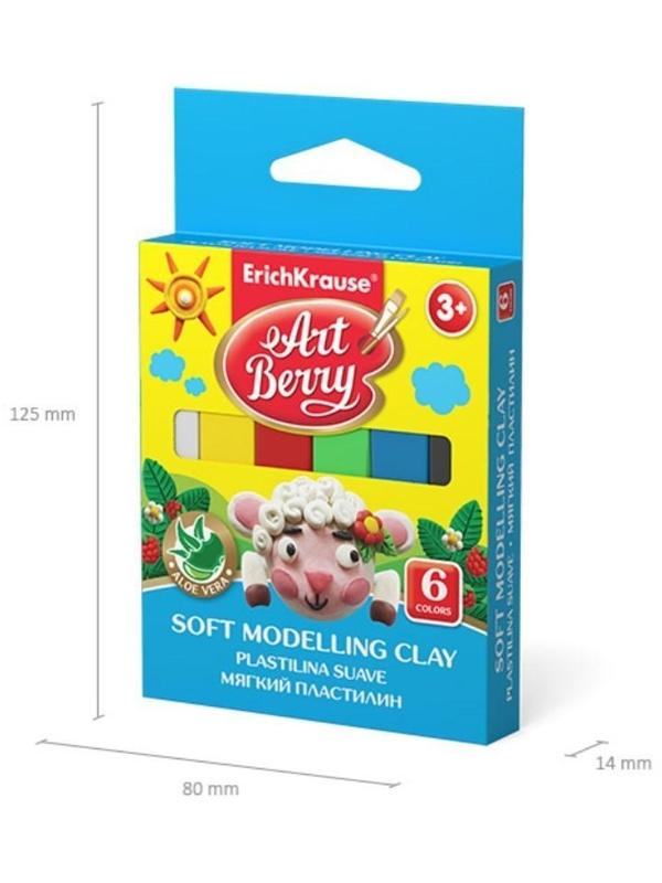 Пластилин мягкий (восковой), 6 цветов, 90 г, ArtBerry премиум, с Алоэ Вера, картон, с европодвесом