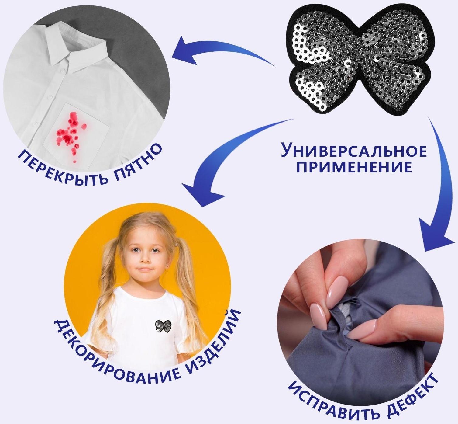 Термоаппликация «Бантик», с пайетками, 5,2 × 4 см, цвет серебряный