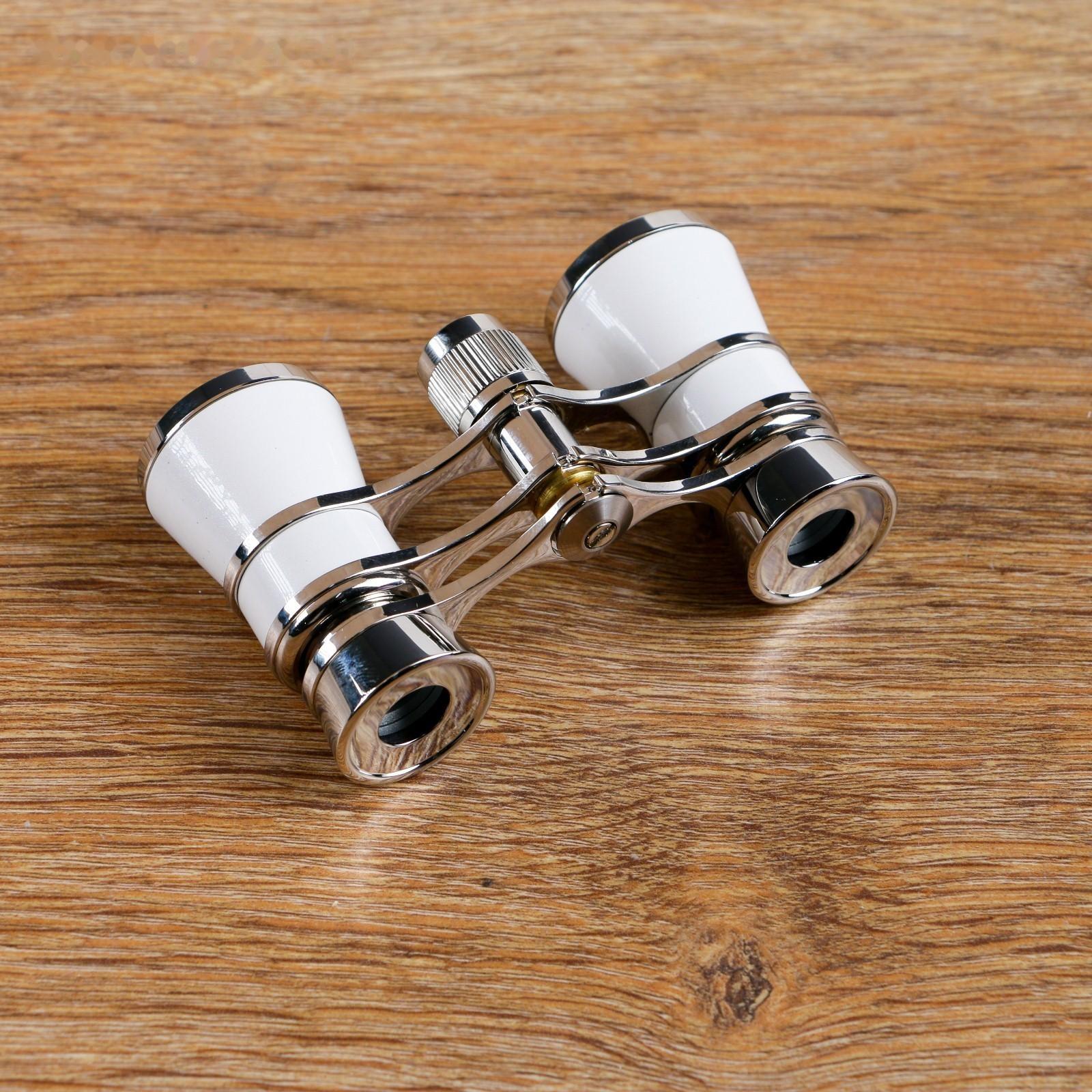 Бинокль 3х25, театральный, белый, с отделкой хром, 6.5х10 см