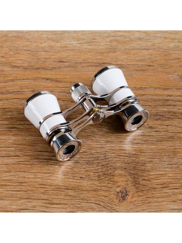 Бинокль 3х25, театральный, белый, с отделкой хром, 6.5х10 см