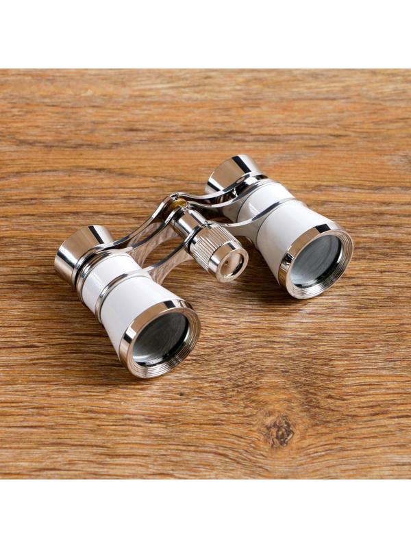 Бинокль 3х25, театральный, белый, с отделкой хром, 6.5х10 см