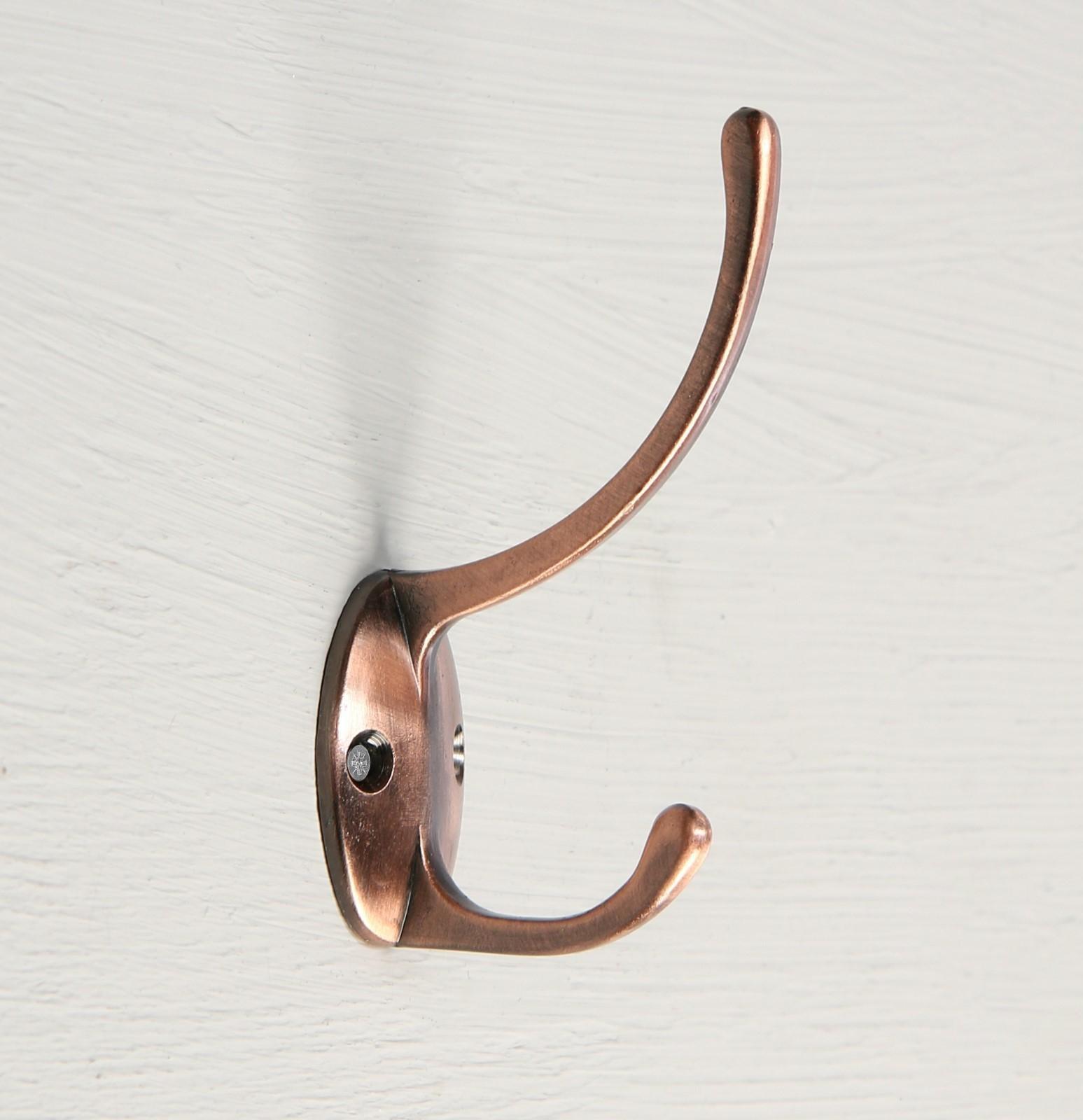 Крючок мебельный KM208AC, двухрожковый, цвет медь