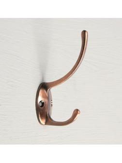 Крючок мебельный KM208AC, двухрожковый, цвет медь