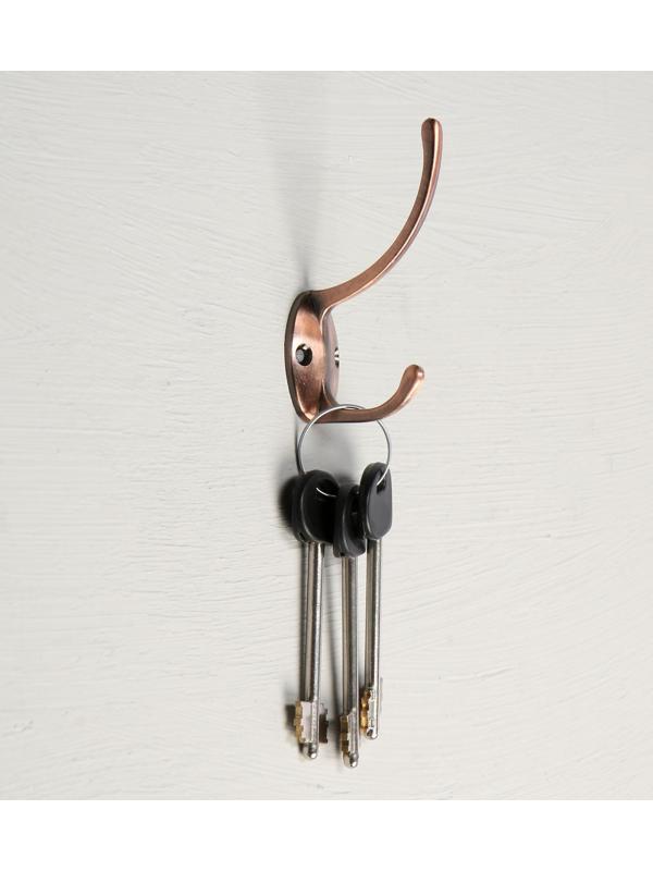 Крючок мебельный KM208AC, двухрожковый, цвет медь