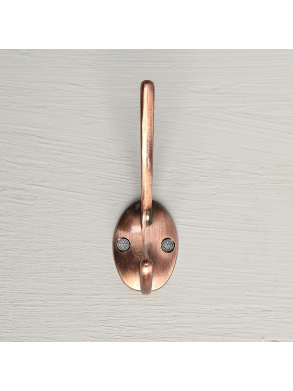 Крючок мебельный KM208AC, двухрожковый, цвет медь