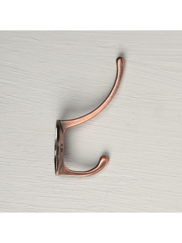 Крючок мебельный KM208AC, двухрожковый, цвет медь