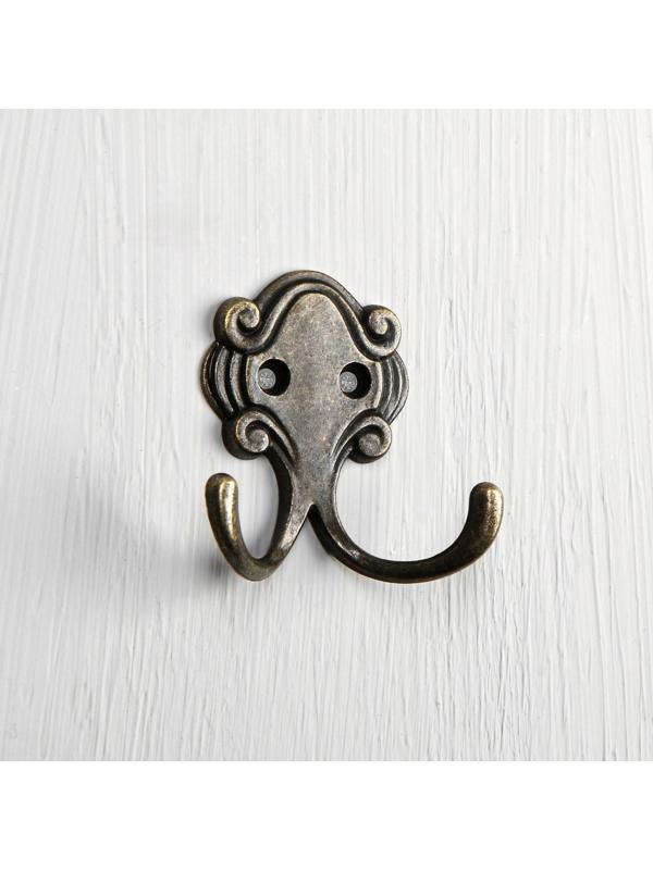 Крючок мебельный KM205AB, двухрожковый, цвет бронза