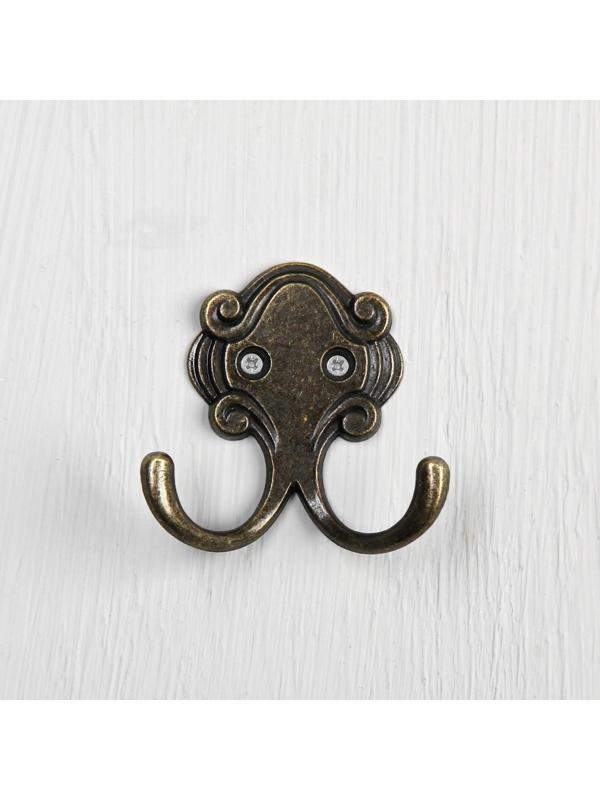 Крючок мебельный KM205AB, двухрожковый, цвет бронза