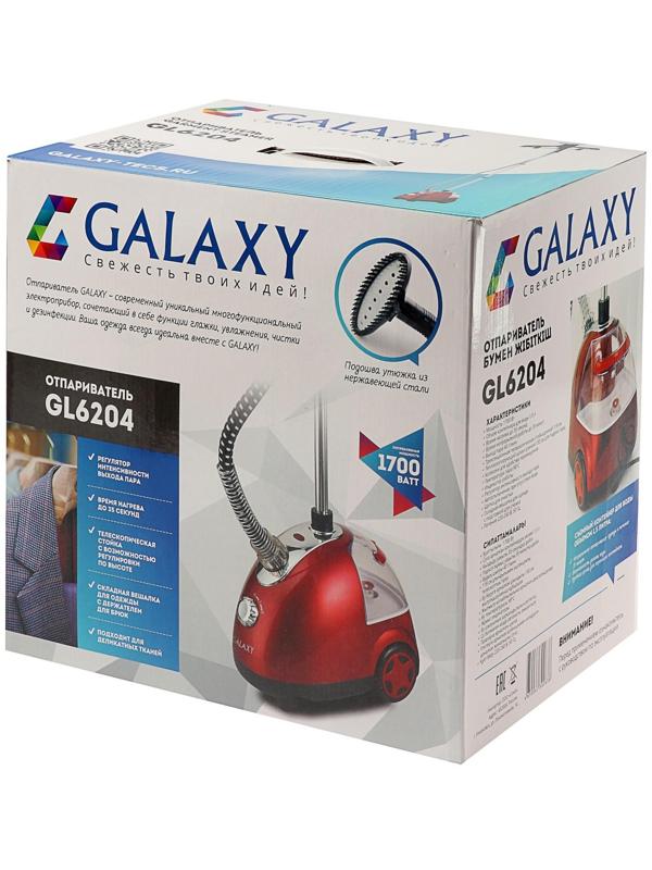 Отпариватель Galaxy GL 6204, напольный, 1700 Вт, 1500 мл, 40 г/мин, до 98°C, красный