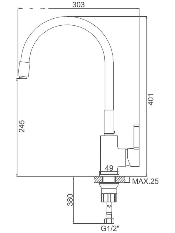 Cмеситель для кухни Accoona А9890F, однорычажный, силиконовый излив, черный/хром