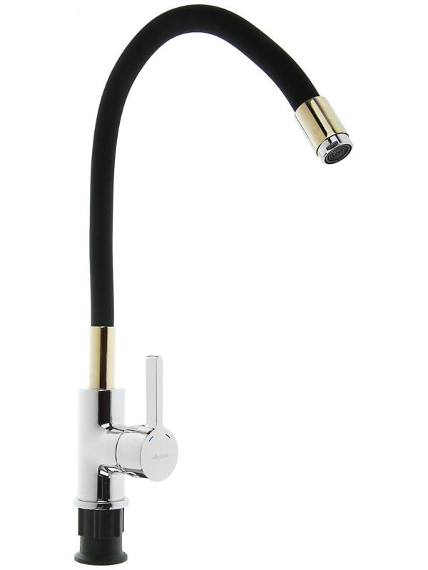 Cмеситель для кухни Accoona А9890F, однорычажный, силиконовый излив, черный/хром