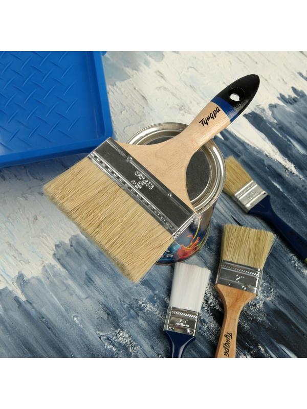 Кисть плоская ТУНДРА, натуральная щетина, деревянная рукоятка, 5