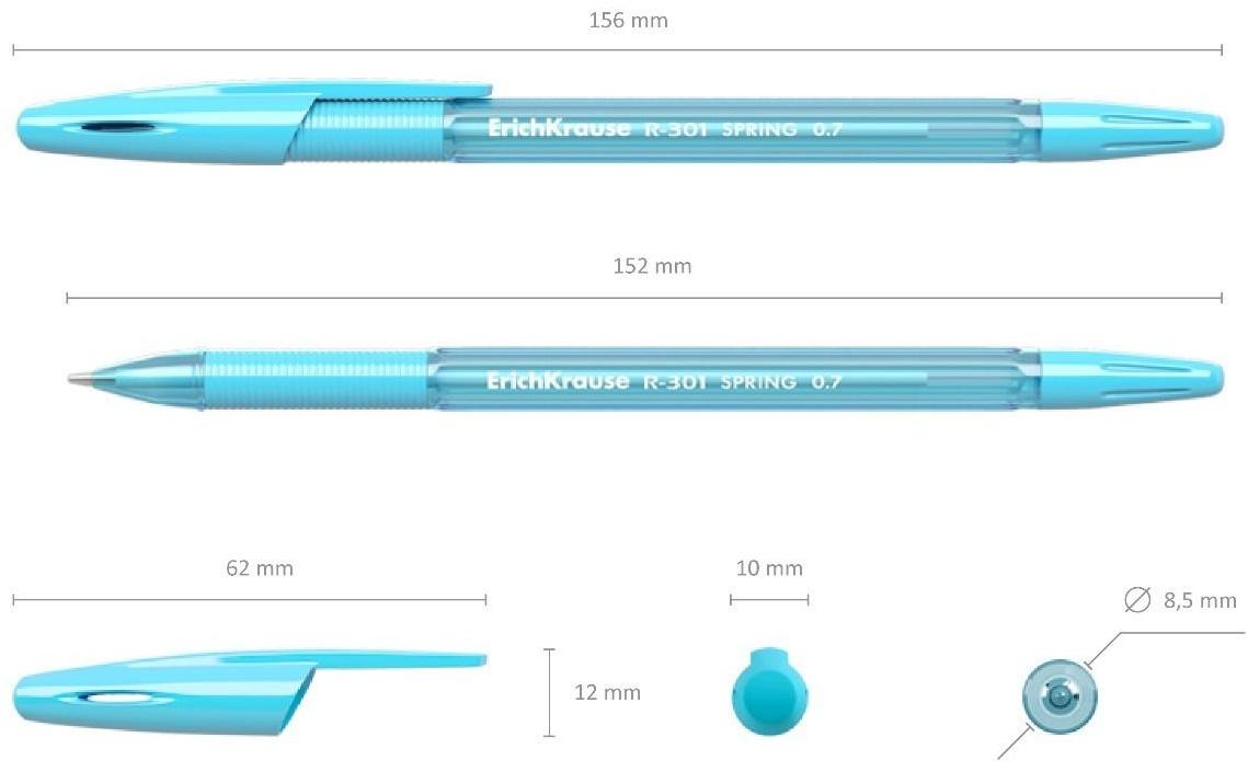 Набор ручек шариковых 4 штуки ErichKrause R-301 Spring Stick & Grip, узел 0.7 мм, чернила синие, резиновый упор, длина линии письма 1000 метров, европодвес