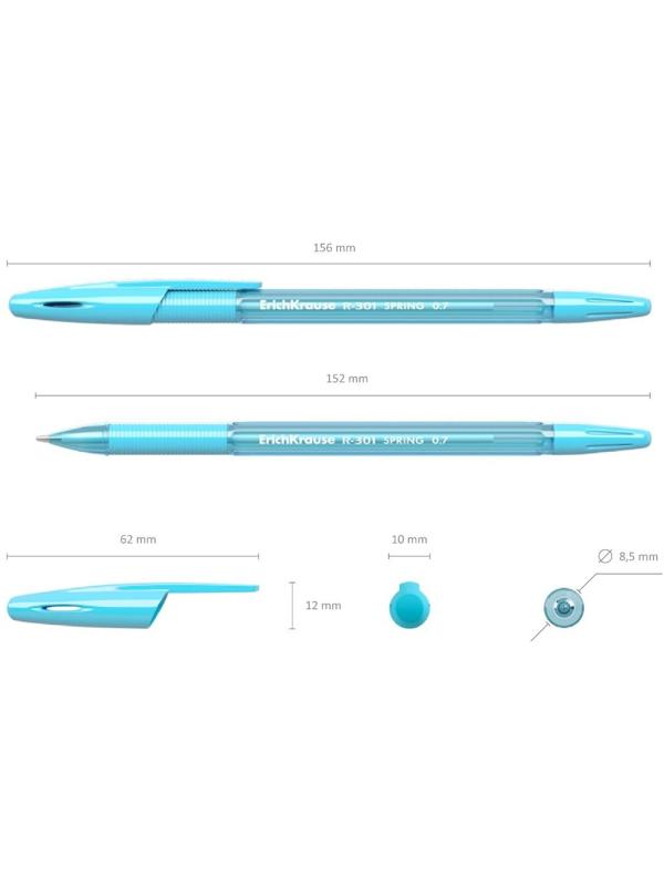 Набор ручек шариковых 4 штуки ErichKrause R-301 Spring Stick & Grip, узел 0.7 мм, чернила синие, резиновый упор, длина линии письма 1000 метров, европодвес