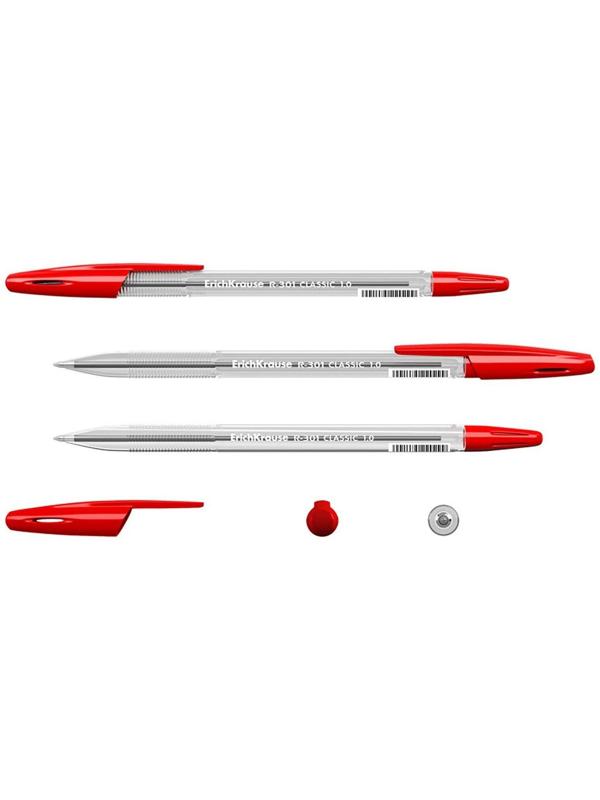 Ручка шариковая Erich Krause R-301 Classic Stick, узел 1.0 мм, чернила красные, длина линии письма 2000 метров, штрихкод на ручке